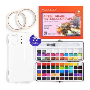 Fuumuui Watercolor Paint Set with 72 Bright Colors, 100% Cotton 5.8" x 8.3" Cold Pressed Watercolor Paper Watercolor Palette Masking Tapes Pocket Set For Beginners and Professional Art Drawing Supplies Artist Supplies