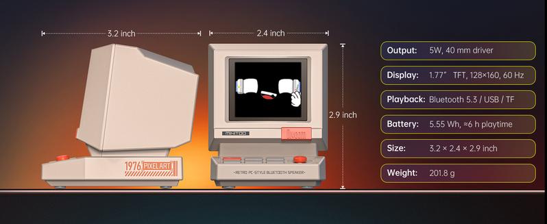 Divoom MiniToo Retro Pixel Bluetooth Speaker &ndash; 90s-Inspired PC Design,App Control, Alarm, White Noise, Retro Desk Portable Speaker for Music,Gaming Room Decor