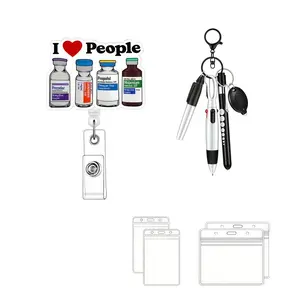 Funny Anesthesia Bottle Badge Scroll Set, Adjustable ID Card Holder, Transparent Card Protector, Multi-Function Pen, for Teachers and Lab Staff