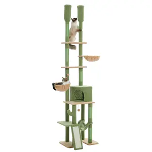 Floor-to-ceiling cat tree, adjustable height (85-112 inches) with hammock, 5 platforms and scratching post for indoors