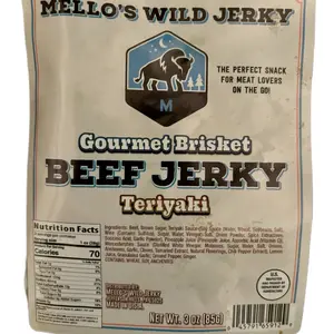 Mello's Wild Jerky Teriyaki Snack Flavor Dried Dry 3 oz Gourmet Brisket Thin Sliced Meaty Snack for Meat Lovers - Spicy