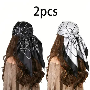 2/1PCS Modern Geometric Print Head Scarf Hair Wraps for Women - Stylish Hair Accessories Set, Fashion Head Bands, Fashion Hair Scarves for Daily/Party Hairstyle Decoration