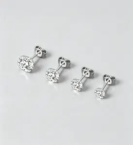 Titanium Steel CZ Stud Earrings Hypoallergenic Multi-Size For Sensitive Ears
