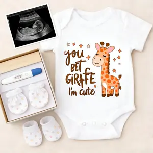 Soft Baby Bodysuit Giraffe With Stars Print 100% Pure Cotton Non-Irritating Snap Closure Breathable Perfect For Gifting & Everyday