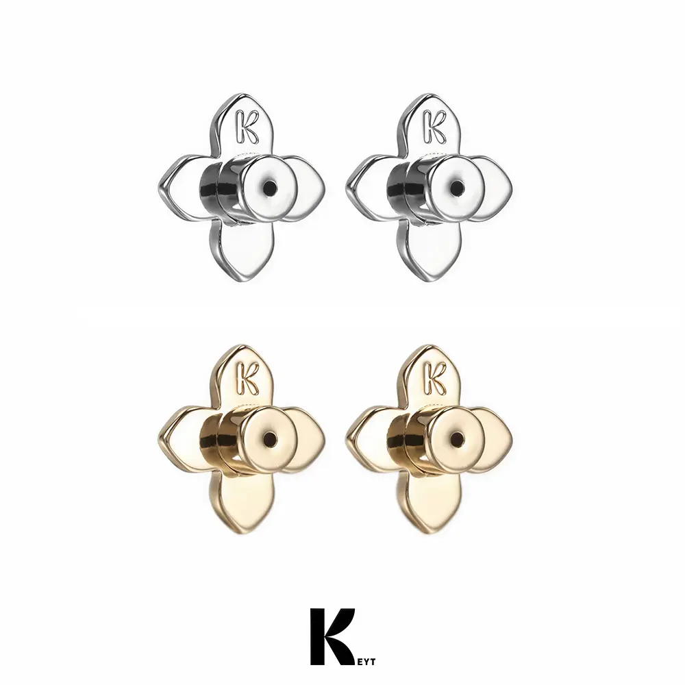 KEYT Stud Earring Backs, 2-Tone Gold-Silver Cross Alloy Replacement Stoppers, Secure Decorative Old Money Style Jewelry Adjusters for Everyday Use