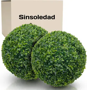 Sinsoledad 2 pcs Artificial Boxwood Topiary Balls with 8 Layers UV Protected Faux Evergreen Ornaments for Outdoor Decor - Green Plastic Fruit Tree Ornaments for Wedding Engagement Christmas Hanukkah St Patrick's Day Graduation Saint Nicholas Day
