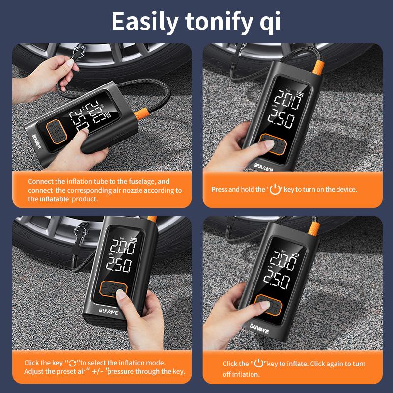 Portable Car Mounted Inflation Pump & Emergency Starting Power Supply, Multi-Function Battery Power Bank for Auto Ignition and Tire Inflation