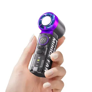 Mini Handheld Turbo Fan with Ice Cooling, Rechargeable Personal Fan with Flashlight, Pocket Design, 5 Speed Powerful USB Portable Fan for Travel/Summer/Concerts/Lash, Gifts for Women