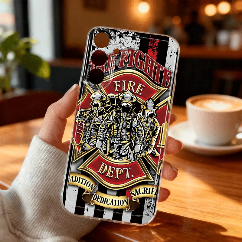 Firefighter badge pattern phone case, suitable for Samsung Galaxy A14 A15 A16 A23 A24 A25 S21/S22/S23/S24/S25/S26 FE/Plus/Ultra, transparent anti-drop full-cover TPU soft shockproof protective case, simple and stylish design, retro-style fun phone case