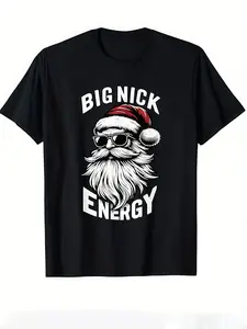 Christmas Meme Graphic T-Shirt, Cool Sunglasses Santa Print, Comfortable Cotton, Casual Holiday Wear, Home Party, Trendy Design