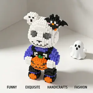 1574pcs Halloween Pumpkin Bear Building Blocks Set, Creative DIY Craft Kit, Desktop Home Decor, Stress Relief Puzzle Model, Birthday Gift