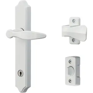 1216 Surface Mount Storm Door Handle with Lock and Key for 1 - 1 ½ inches Thick Doors (White, 4-Posts)