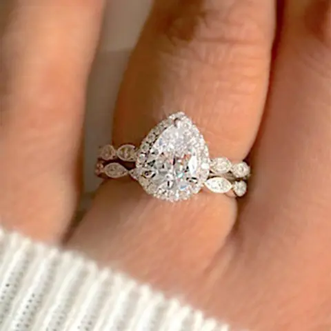 Water Drop Shaped Rhinestone Decorated Ring, Beautiful Rings, Fashion Accessories for Women, Trendy All-match & Exquisite Jewelry for Birthday Gift, Teardrop Bridal Rings