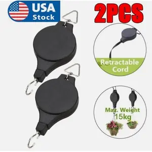 2PCS Pulley Hook Hanging Pull Down Retractable Hanger Garden Flower Plant