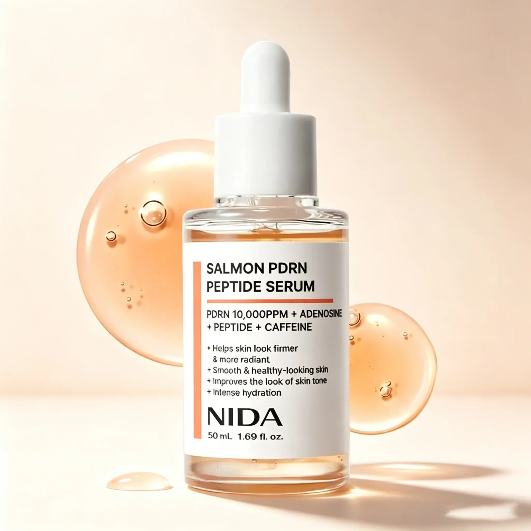 NIDA Salmon PDRN Peptide Facial Serum, Korean Anti-Aging Essence for Wrinkle Reduction, Skin Firming, Deep Hydration & Skin Barrier Repair, Infused with Salmon PDRN and Multi-Peptides