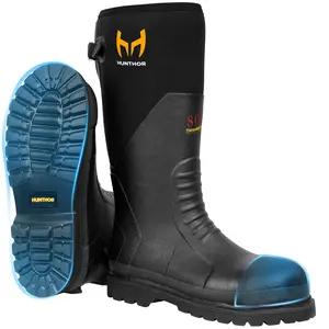 Rubber Work Boots with 800g Insulation, Puncture-Proof Steel Toe & Shank, Lightweight EVA Outsole Waterproof Insulated Neoprene Hunting Boots for Farming, Construction and Manufacturing (Size 6-14)