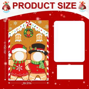 2D Flat Banner 1pc, Gingerbread House Photo Background, Christmas Photo Booth Backdrop, Polyester Material, Adult Party Decoration, No Power Needed