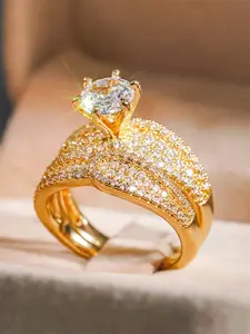 Luxury 2-Piece Zirconia Statement Multi Ring Set for Women, Elegant Wedding Engagement Jewelry, Perfect Anniversary Party Gift, Cubic Zirconia