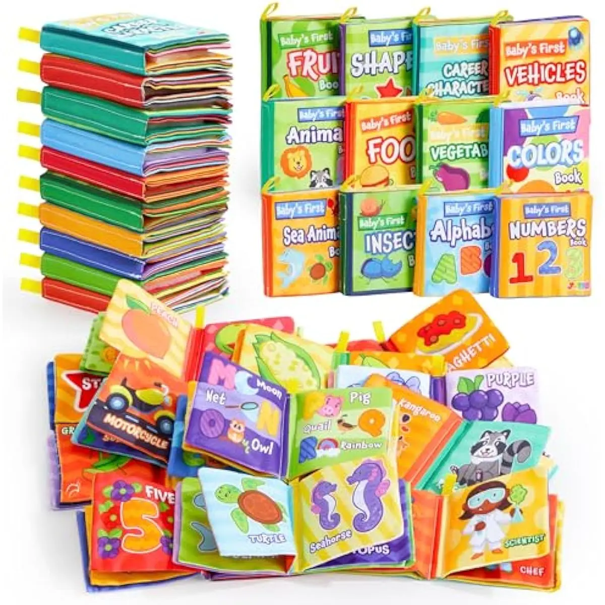 12 Pcs Bath Books, Nontoxic Fabric Soft Crinkly Cloth Books, Waterproof, Bathtub Pool and Early Education First Toys for Infant Newborn Baby Toddlers Kids Birthday Easter Gifts