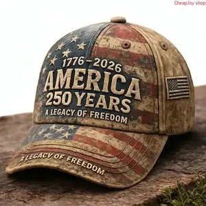 Patriotic 250th Anniversary Low Profile Dad Hat - Vintage Faded Flag 3D Print, Adjustable Red White Blue Sun Hat, 4th of July Accessories for Outdoor & Daily Casual Wear
