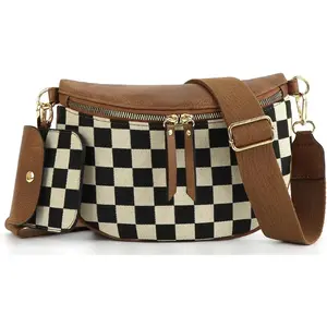 2 count Checkered Crossbody Bags for Women Bum Bag Checkered Cross  Sling Backpack Hobo Satchels  Wallet Purses