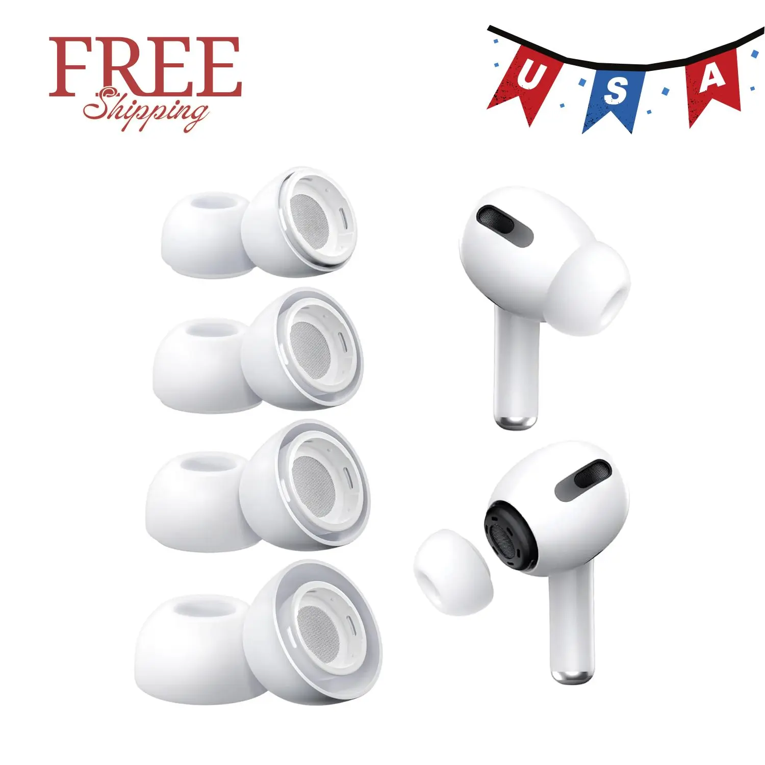 4 Pairs Replacement Ear Tips Buds for AirPods Pro 1st/2nd Gen, White