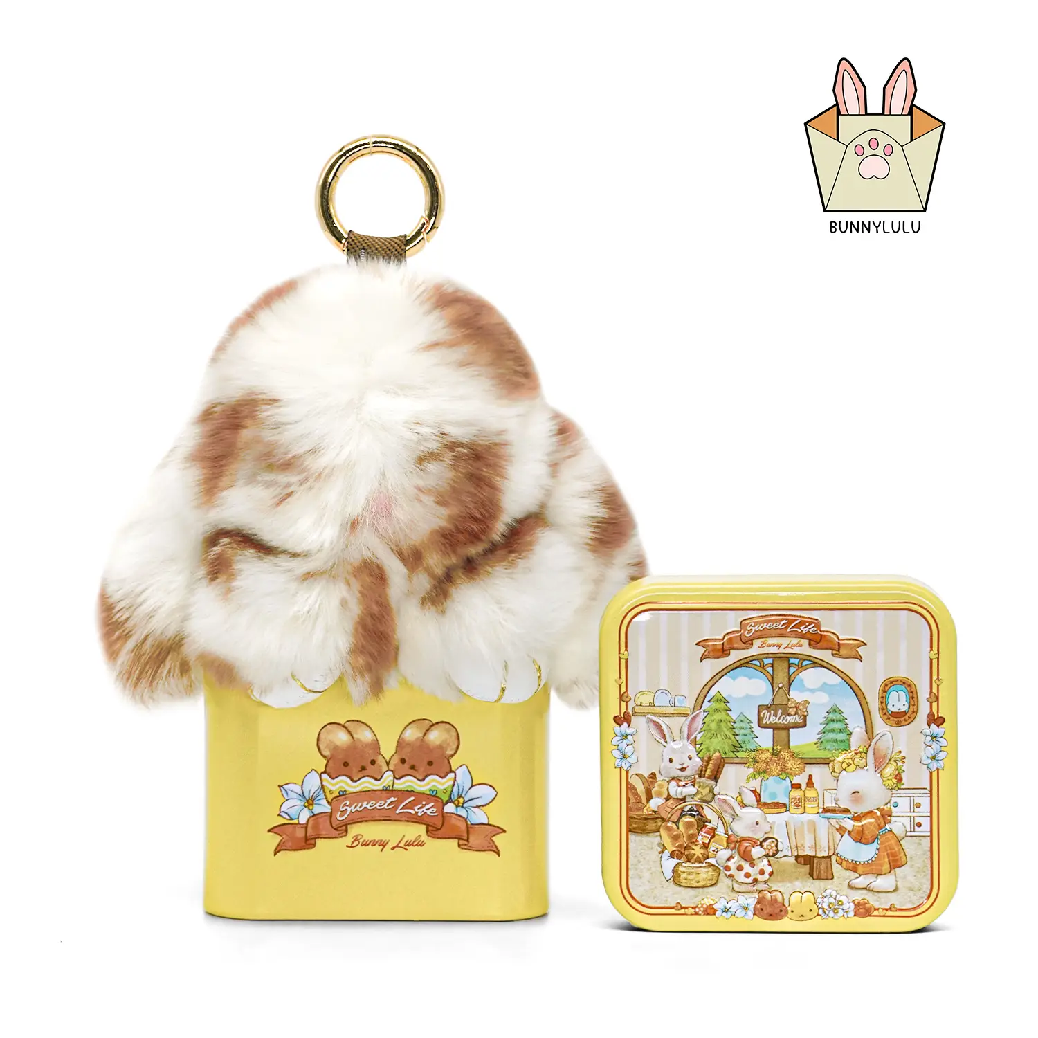 【BunnyLulu】101 Mini Fluffy Bunny PomPom Keychain with Tin Box, Adorable Plush Pendant for Phone Bag Car, Ideal for Birthday Christmas Boo Basket