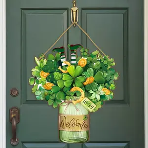 Wooden St Patrick's Day Door Hanger Decoration, Holiday Clover Design, Irish Style, Perfect for Vacation House, Office, Party Decor, Party Decoration Supplies