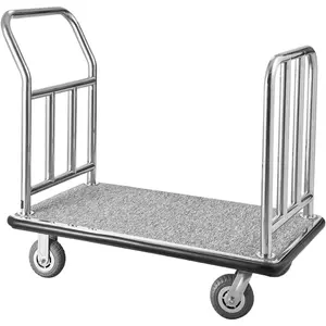 VEVOR Hotel Luggage Cart, Brushed Stainless Steel Finish Bellman's Cart, 1200 LBS Valet Cart with Grey Carpeted Deck and 8 - inch Rubber Wheels, Ideal for Hotels, Condos, Resorts, SilverVEVOR Super Brand Day