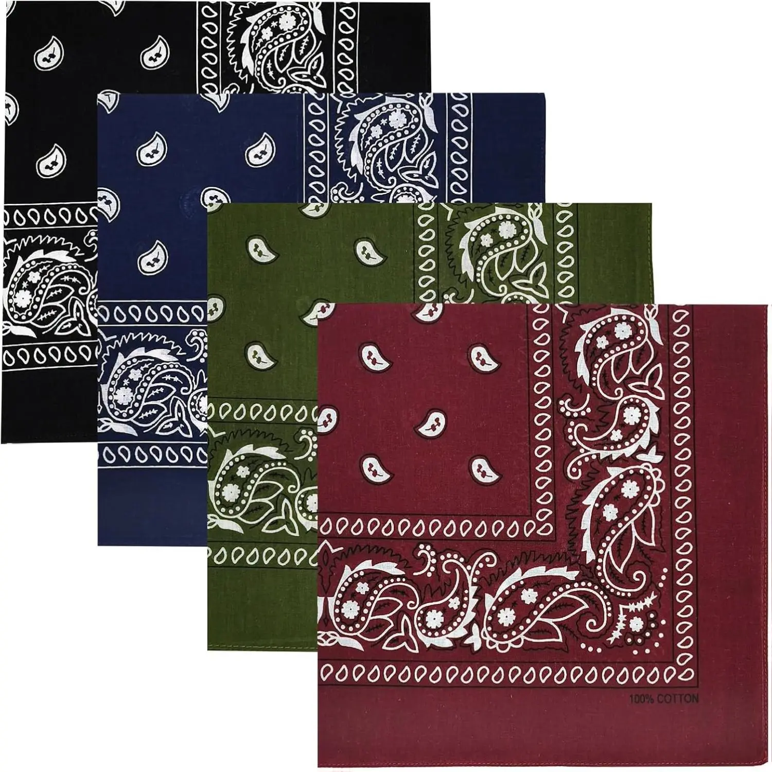 4 Pack 100% Cotton Bandanas 22x22 inches Multi-Purpose Square Scarfs for Men & Women Headbands Face Cover Unisex Paisley Designs