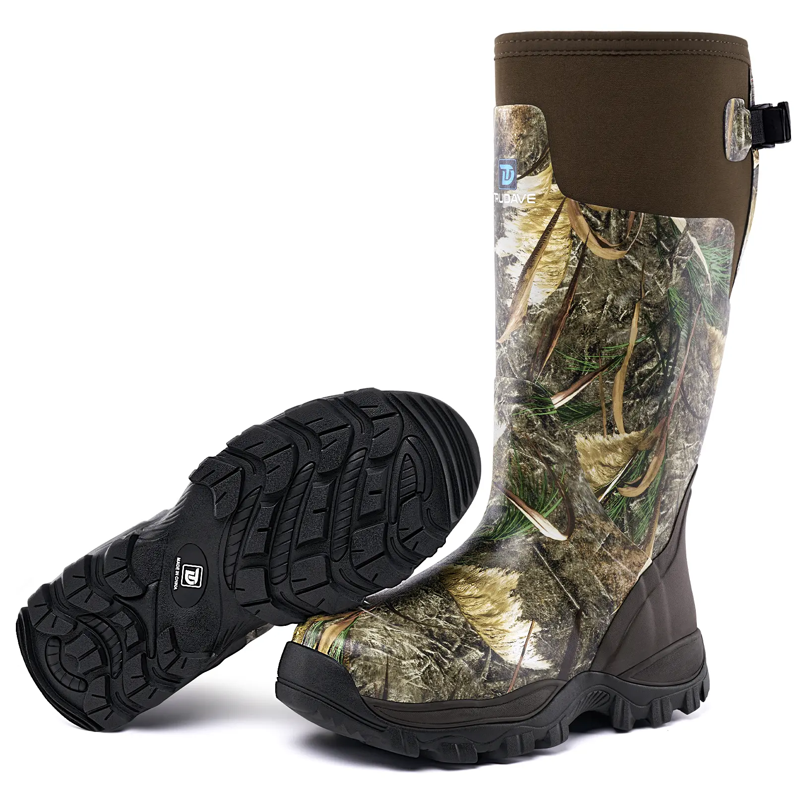 TruDave Men's Hunting Boots - Slip-On Waterproof Rubber Boots with 5mm Neoprene Camo Insulation, Steel Shank, Synthetic Build, Waterproof Rubber Keeps Dry, Anti-Slip Grip, Durable Outdoor Footwear