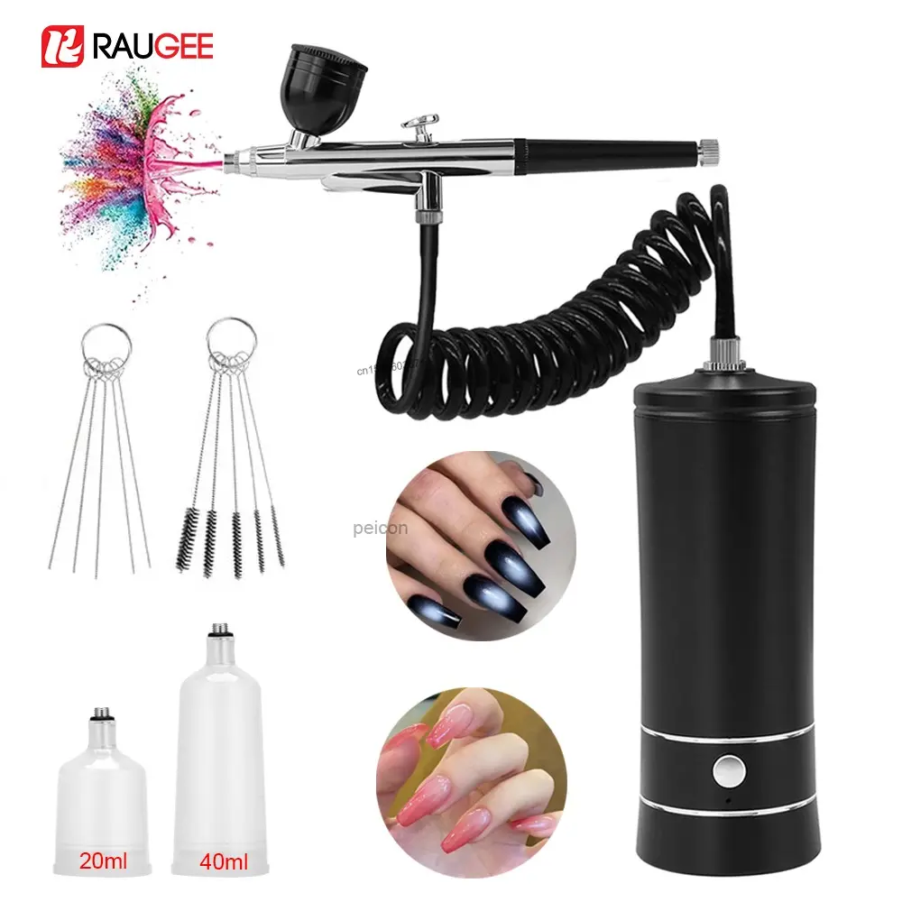 Airbrush with Compressor USB Rechargeable Wireless Handheld Portable 0.3mm Nozzle Airbrush Kit for Nail Art Painting Model Coloring Cake Decoration Facial Beauty Mini Spray Gun Airbrush Tool