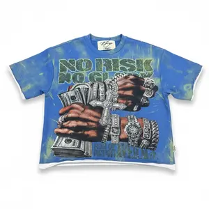 BKYS 'No Risk' Cropped Rhinestone T-Shirt (French Blue) T1464