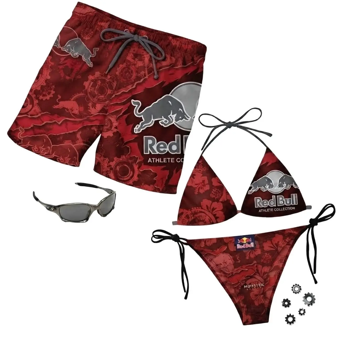 Collection Beachwear Swimwear Matching Set Shorts and Bikini Burgundy