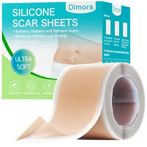 Dimora Medical-Grade Silicone Scar Sheets, Cuttable and Reusable Silicone Gel Scar Strips, Self-Adhesive Silicone Tape (1.6" × 60" Roll), Suitable for Post-Surgery Scar Care, C-Section Scars, Burn Scars, Anti-Wrinkle Care, and Reducing Skin Discoloration