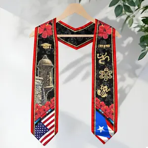 Puerto Rico American Flag Graduation Stole 2026 V Shape Design, Senior Sash Accessory, Cultural Pride Gift for Graduates