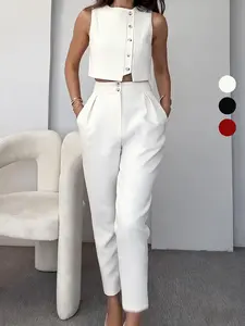 New Spring Summer Casual Elegant Fashion Womenswear Two-Piece Set, Slimming Pleated High Waist Pants, Stylish Commuter Wear Clothes