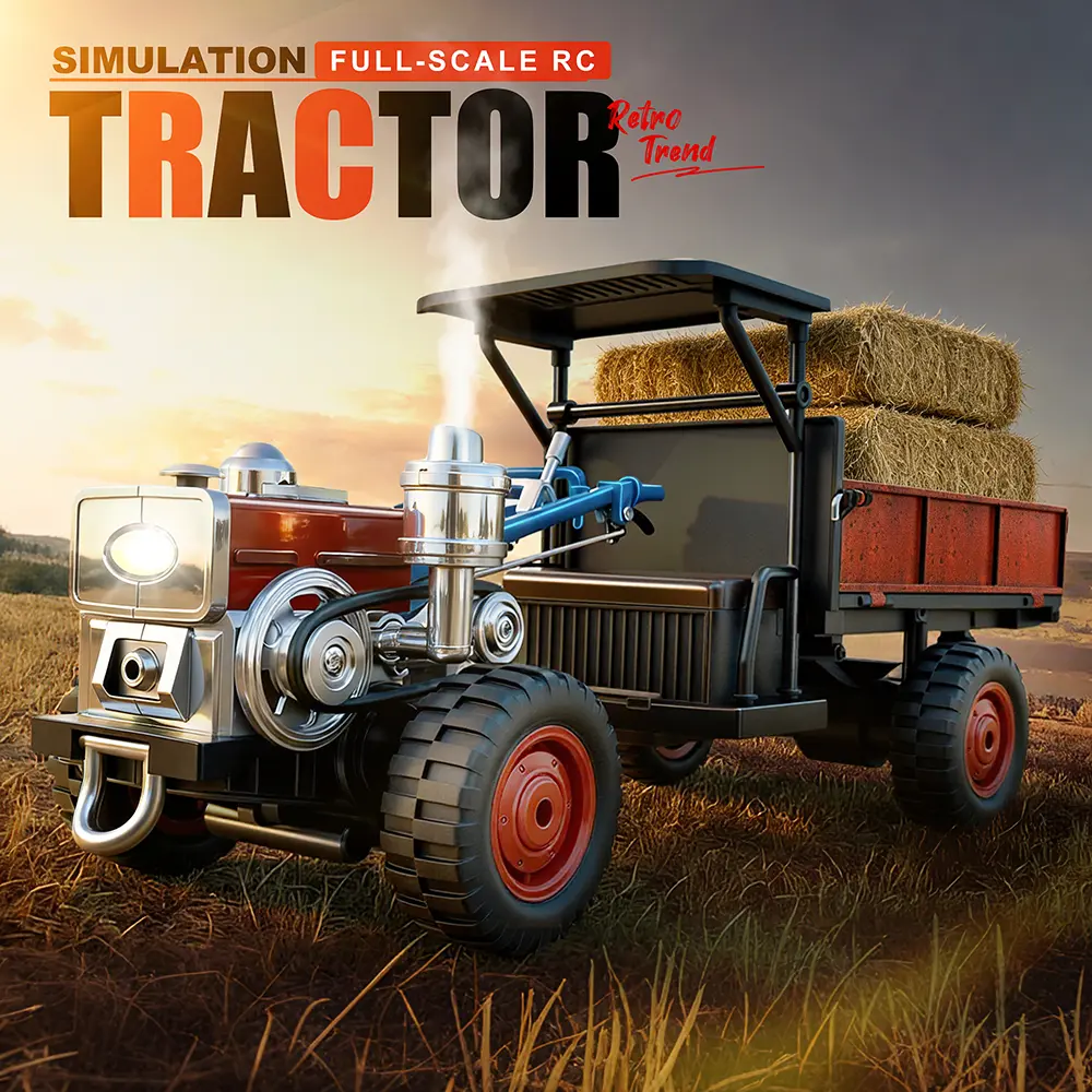 JJRC C8836, retro remote control tractor, metal body, steering wheel rotates along, includes tractor sound effects and a mist smoke spray feature, agricultural machinery remote control toy, Agricultural Machinery Enthusiasts, High Degree Of Detail Reducti