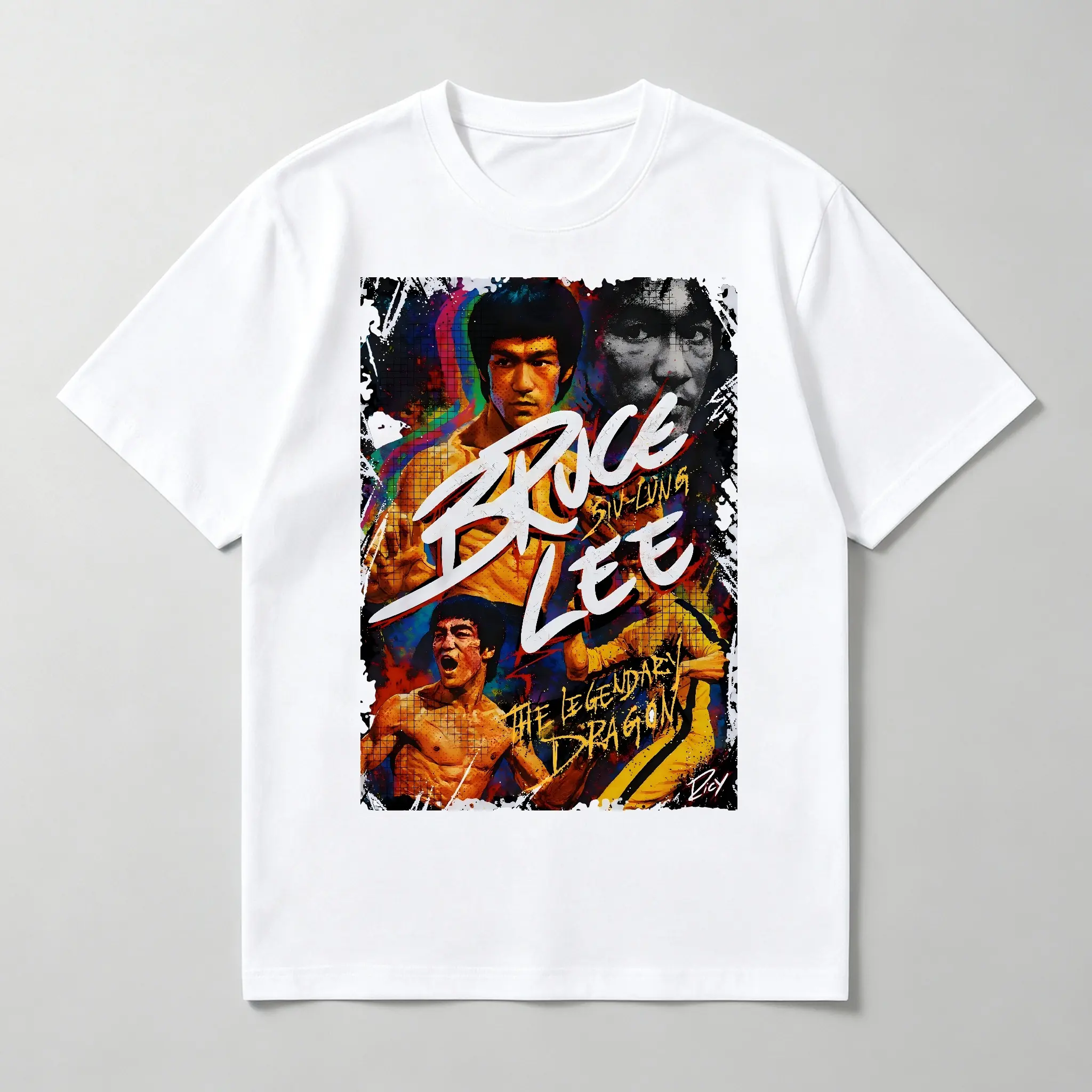 Men’s Vintage Bruce Lee The Legendary Dragon Graphic Short Sleeve T-Shirt, Retro Kung Fu Streetwear Casual Loose Fit Crew Neck Tee, Classic Martial Arts Icon Printed Top For Daily Street Outfits