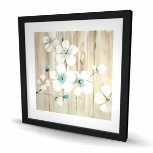 Begin Home Decor C1FM2424N4W49L 24 x 24 in. Cherry Blossom In White - Turquoise Botanical Framed Print Wall Art