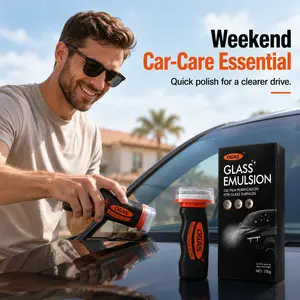 Car Windshield Oil Film Cleaner, Roll-On Glass Emulsion Remover with Sponge, Streak-Free Auto Glass Cleaning Kit for Rainy Night Driving