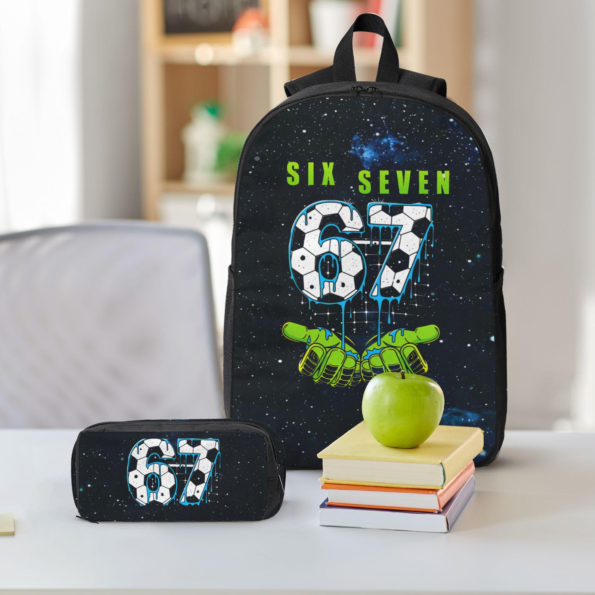 Unisex 3-piece "67" Football Backpack Set - Cool Print Design - New Hot Selling Lightweight Printed Backpack, Stylish Commuter Bag, Large Capacity Travel Bag, Multifunctional Storage Backpack, Includes Storage Bag | Adjustable Shoulder Straps