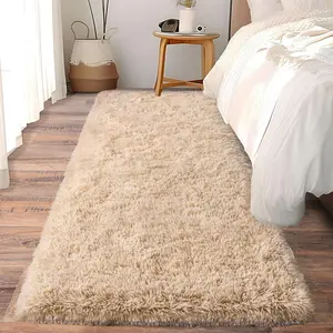 Soft Runner Rugs for Bedroom Hallways, 2x6 Beige Fluffy Shag Throw Area Rug Non Slip for Bedside Dorm, Long Shaggy Furry Carpet