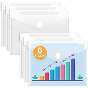 6 Pack Plastic Envelopes File Folders, Reinforced Clear Important Document Organizer, A4 Letter Size Bill Receipt Paper Holder with Closure for School Office