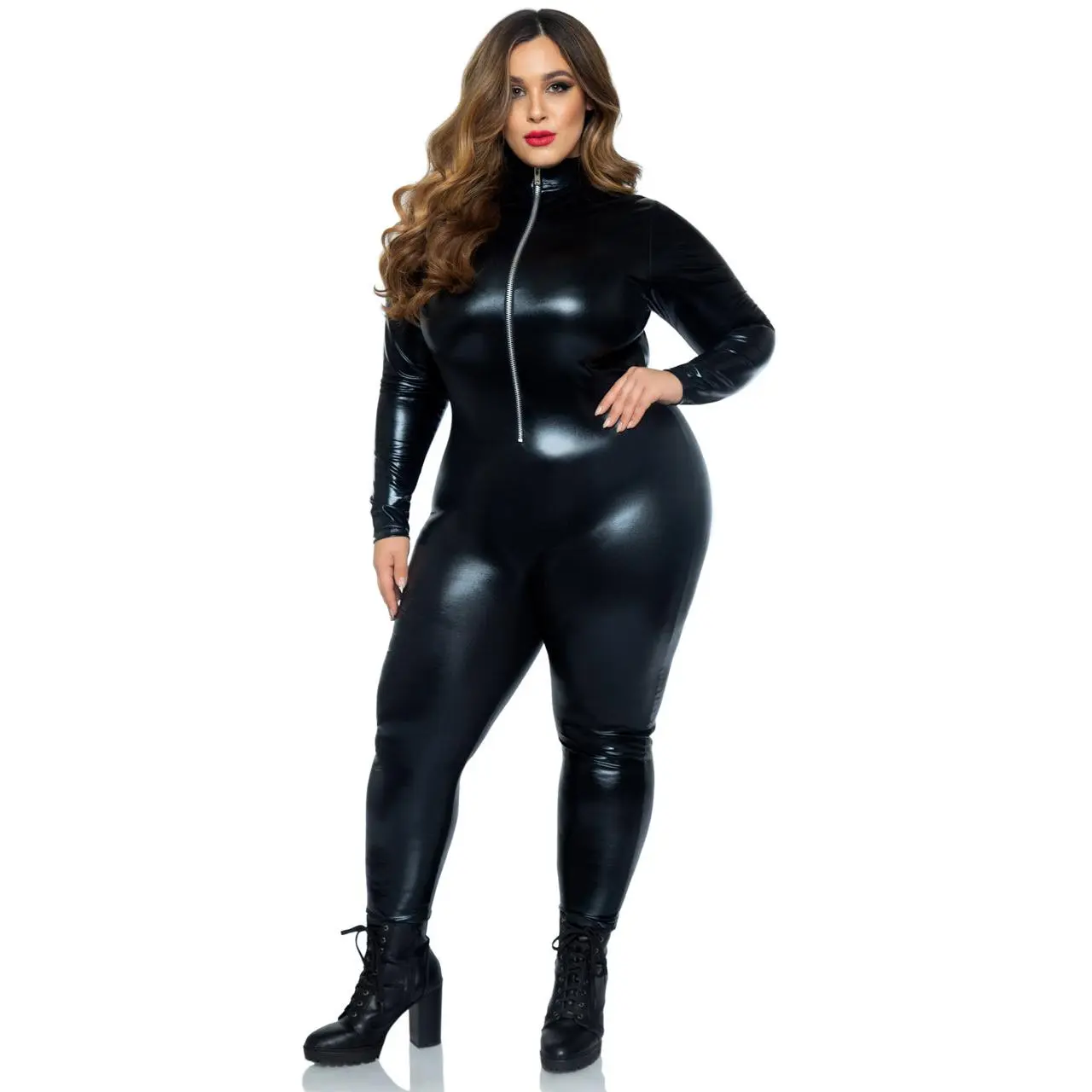 Plus Size Wet Look Bodysuit