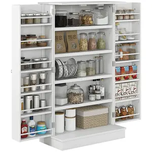 HOMCOM 41" Kitchen Pantry Storage Cabinet, Freestanding Kitchen Cabinet with 12 Door Shelves, Double Doors, 5-tier Shelving and Adjustable Shelves, White