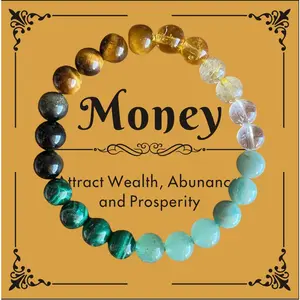 1pc FIBO Money Attraction Bracelet Green Aventurin & Tiger Eye with Card --9 Style Lucky friendship bracelet beaded jewelry protection bracelet encouragement gift fashion artificial bracelet of the day Colorblock Beaded Crystal Bracelet Elastic Band Abund