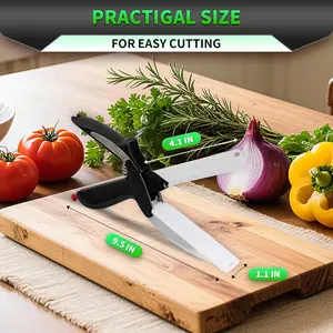 Multi-Cutting Kitchen Scissors, 9.6-in 2-in-1 Kitchen Tool with Detachable Cutting Board, Stainless Steel Blade, Safety Lock - Easy-to-Use Cutter for Fruits, Cheese