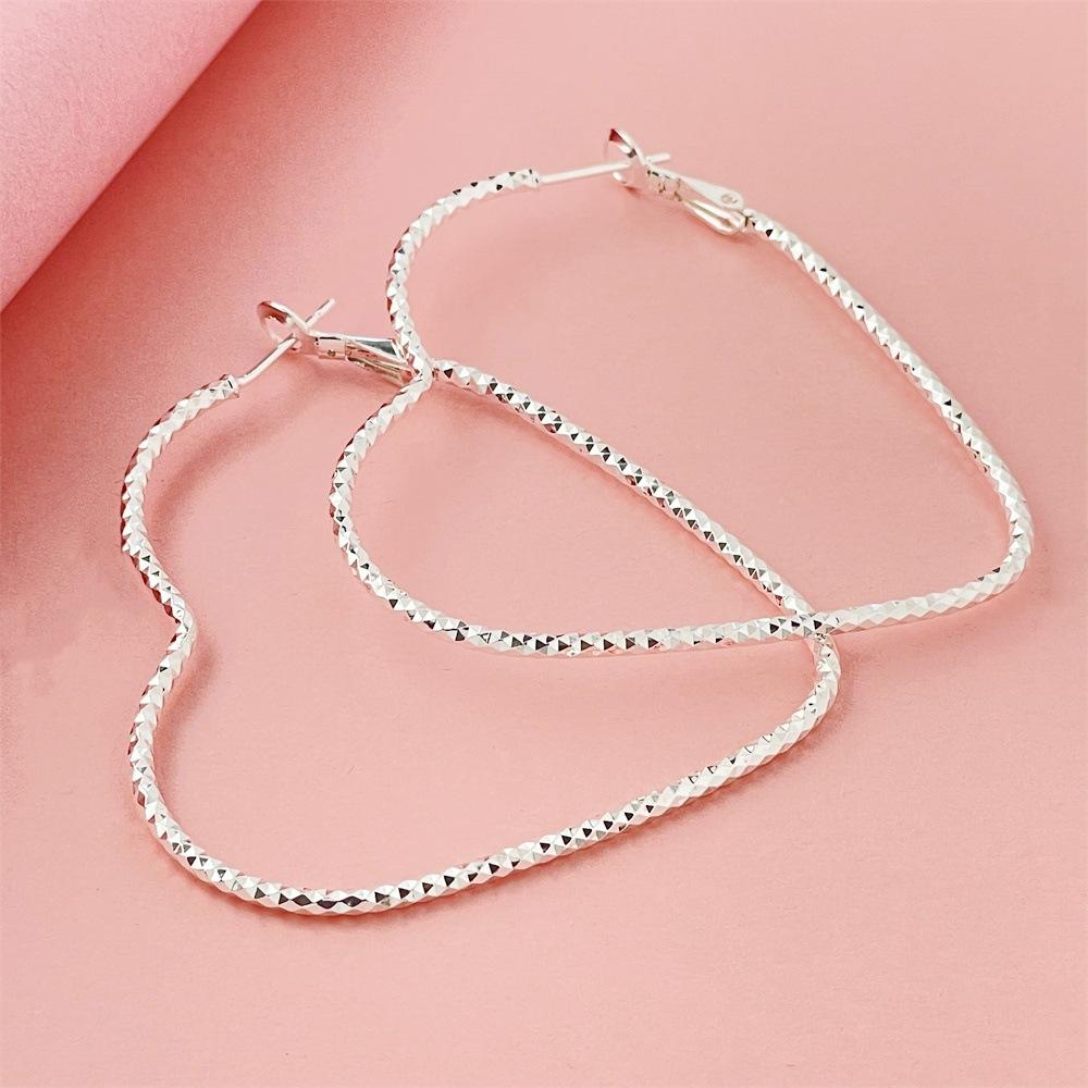 Punk Large Heart Hoop Earrings - 925 silver plated Hollow Heart Hoops - Big Heart Shape - Exaggerated Outline - Personalized Geometric Earrings for Women,Mother’s Day gift.