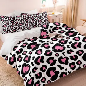 2/3pcs Pink Leopard Print Duvet Cover Set, Bold Comforter Cover, Soft Microfiber Bedding Set (No Filler), Trendy Pink Black Leopard Print Bed Set for Teen Girls, Fun Bedroom & Dorm Decor, Easy Care